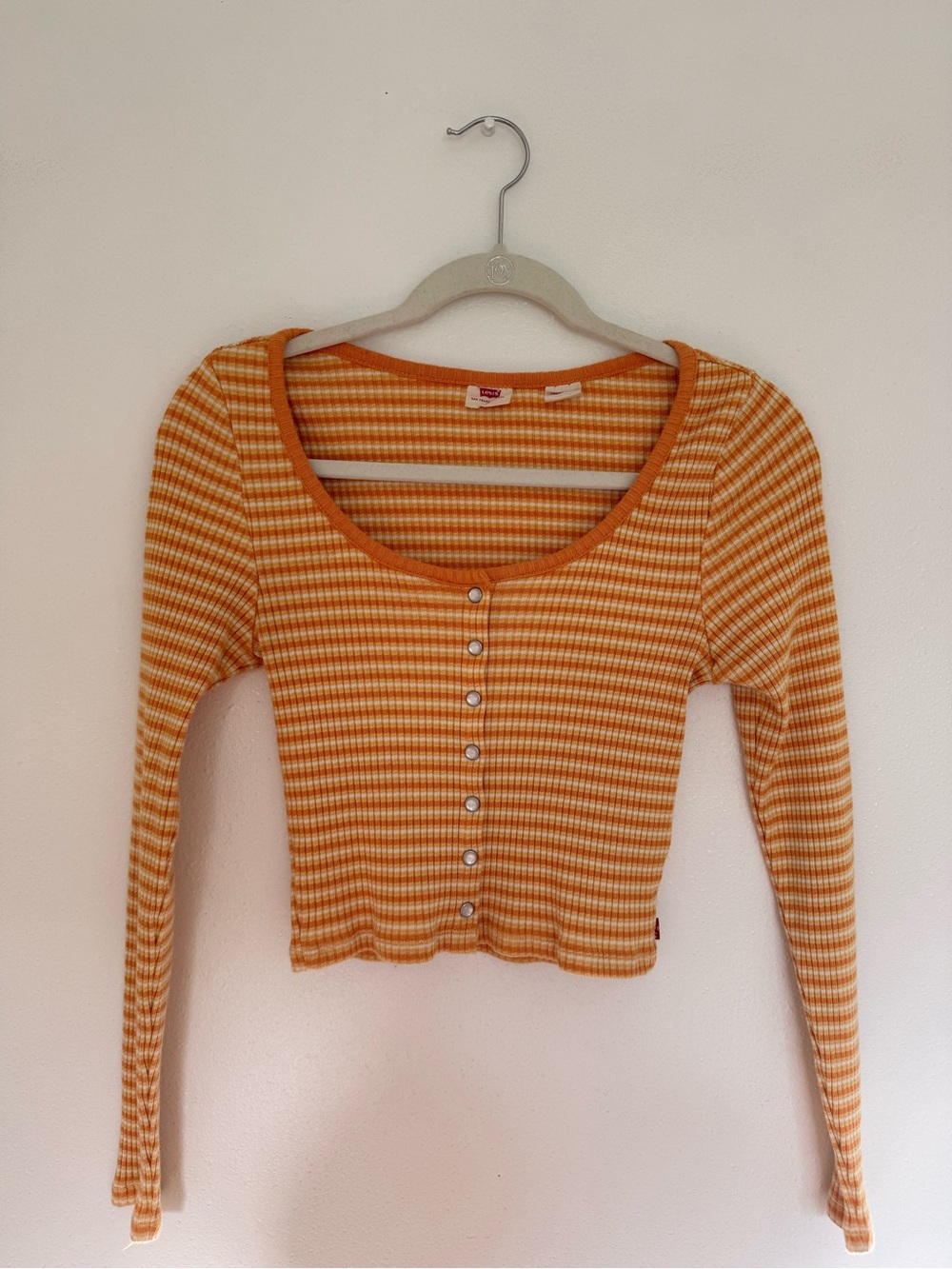 Levi's Orange & White Striped Ribbed Button-Front Long Sleeve Top